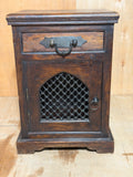 Solid Sheesham Wood Bedside Cabinet | Colonial Jali Lattice Arch Drawer
