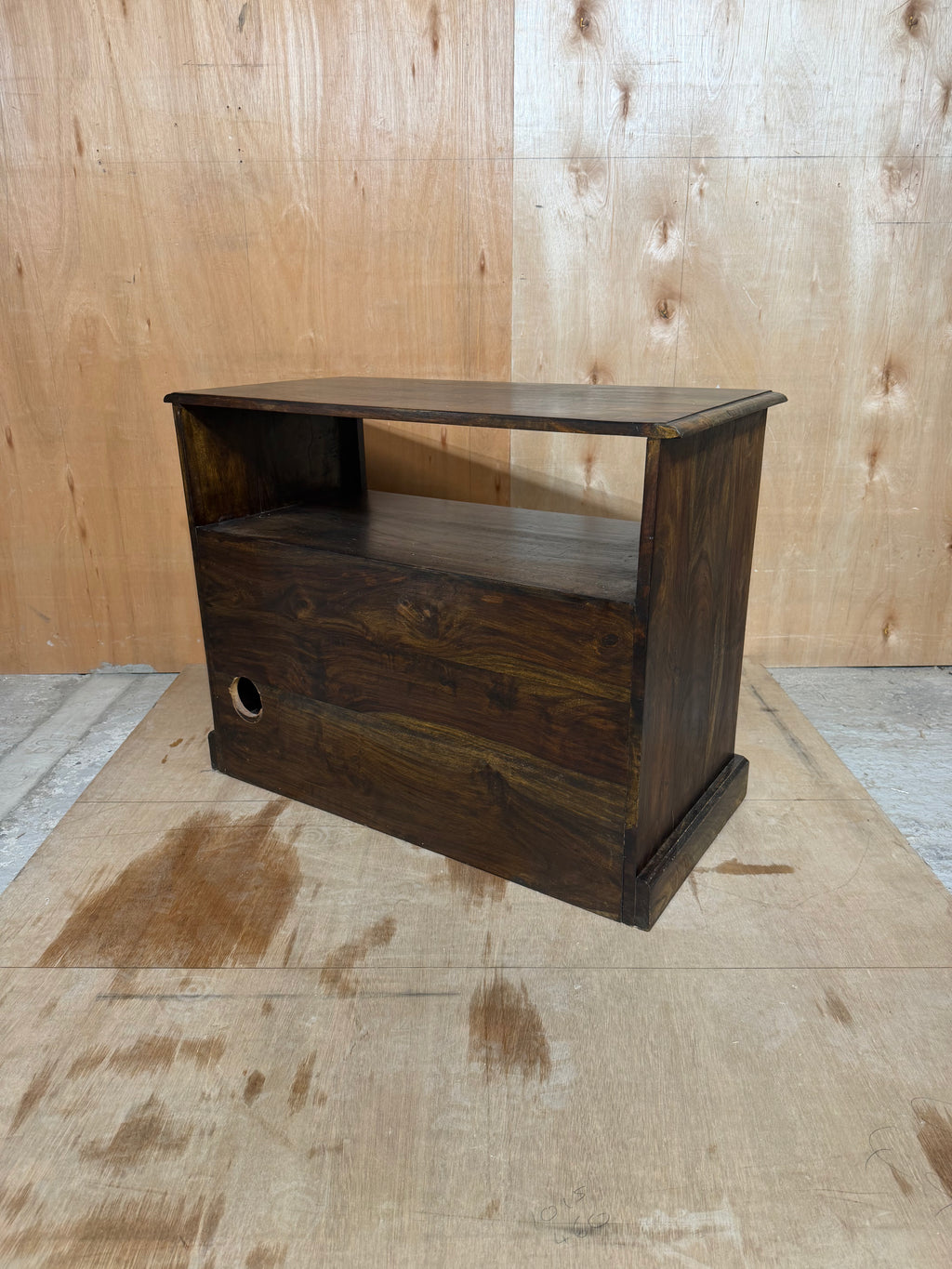Solid Sheesham Wood TV Stand Cabinet Jali Lattice Doors Iron Handles