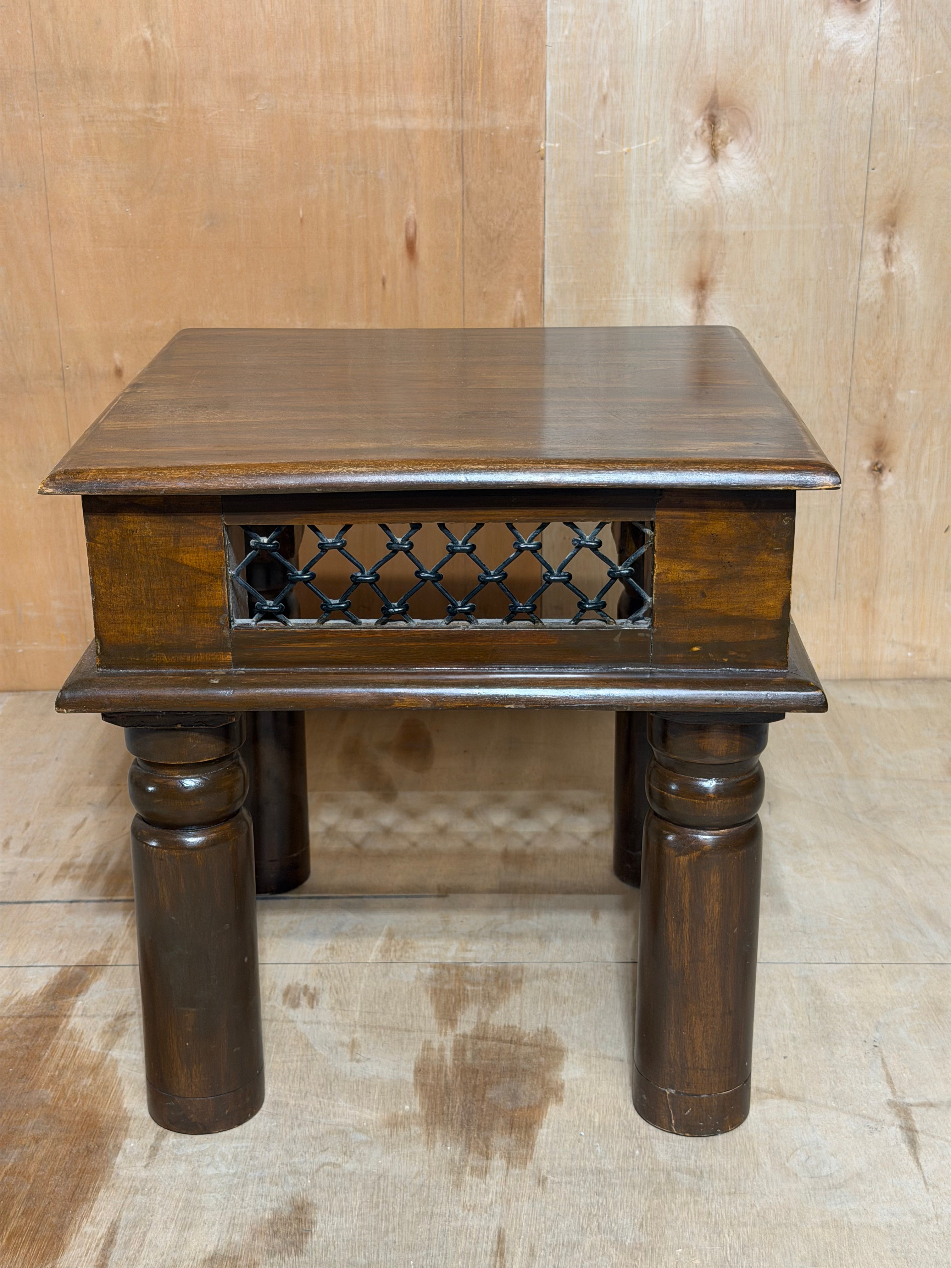 Solid Sheesham Wood Side Table | Colonial Jali Lattice Turned Leg Table