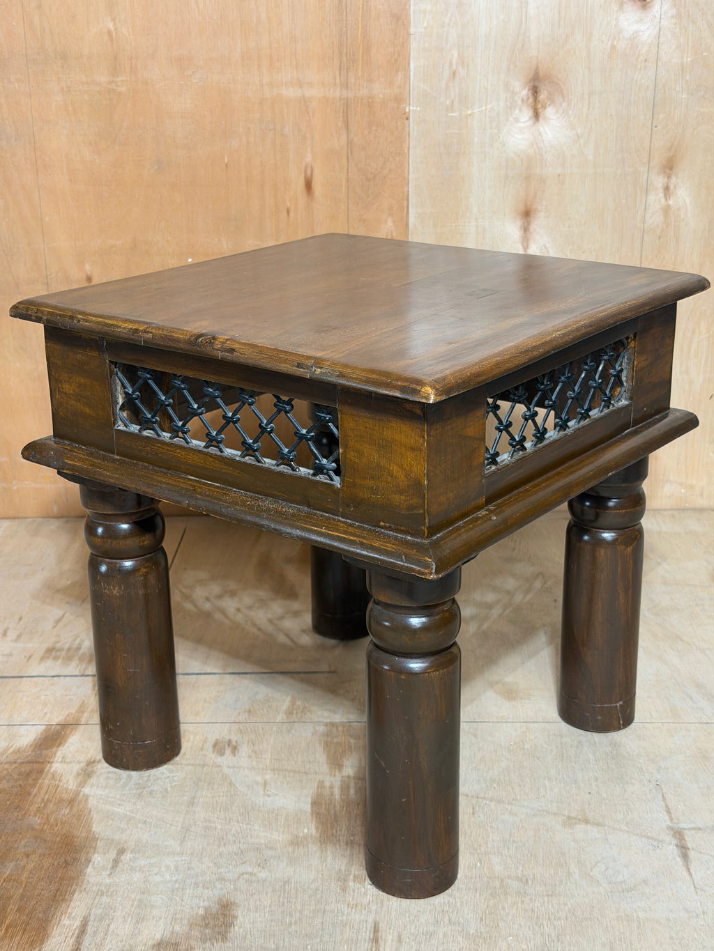 Solid Sheesham Wood Side Table | Colonial Jali Lattice Turned Leg Table