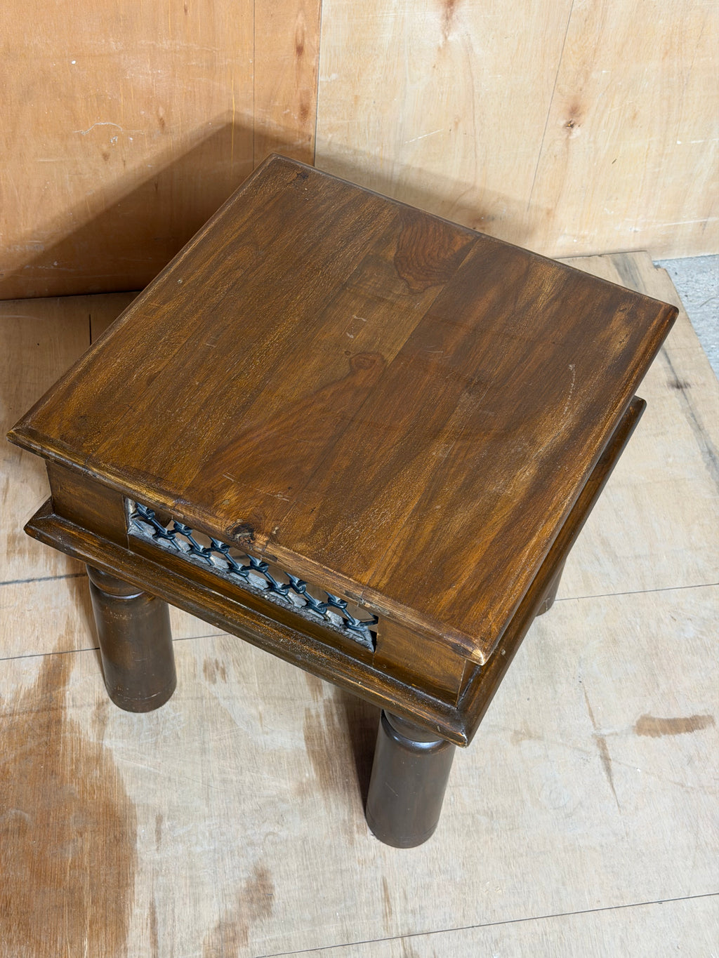 Solid Sheesham Wood Side Table | Colonial Jali Lattice Turned Leg Table