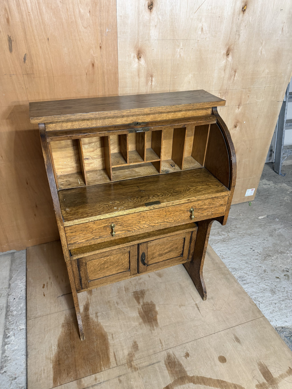 Vintage Oak Roll-Top Writing Bureau Desk | Early 20th Century Tambour Desk