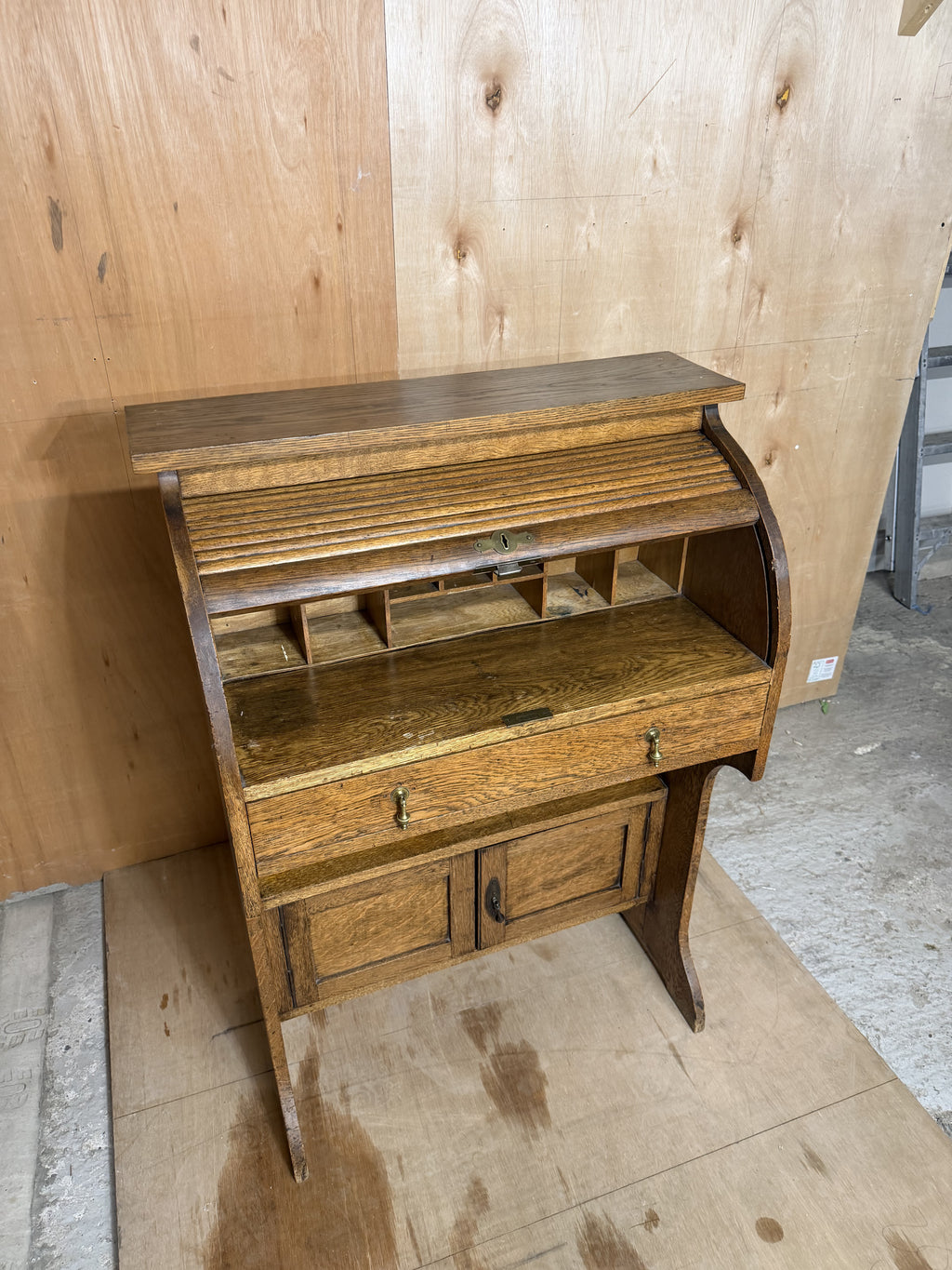 Vintage Oak Roll-Top Writing Bureau Desk | Early 20th Century Tambour Desk