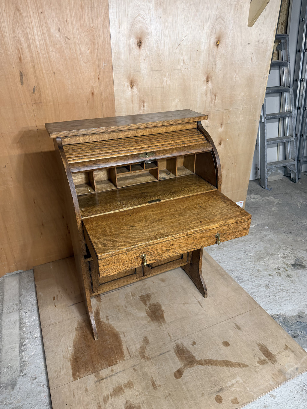 Vintage Oak Roll-Top Writing Bureau Desk | Early 20th Century Tambour Desk