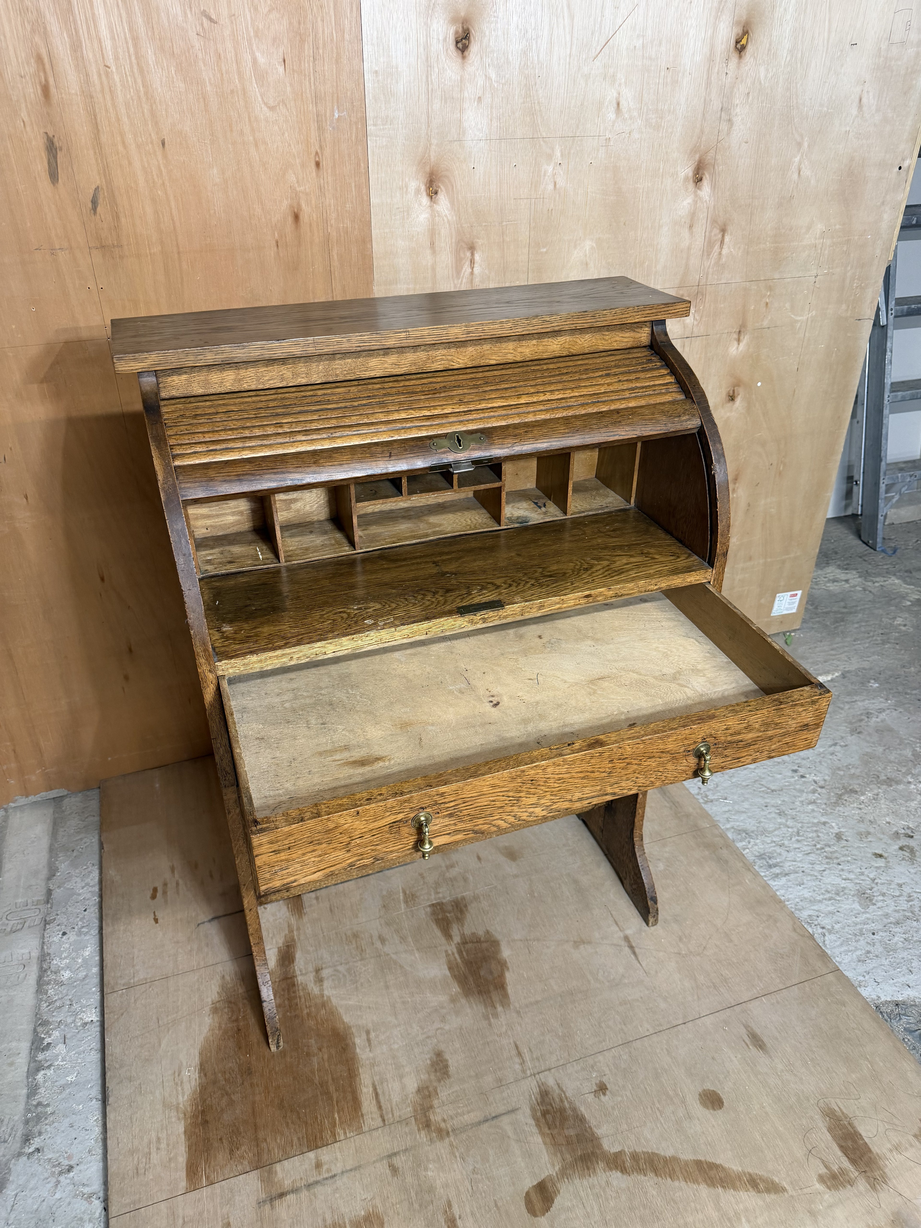 Vintage Oak Roll-Top Writing Bureau Desk | Early 20th Century Tambour Desk