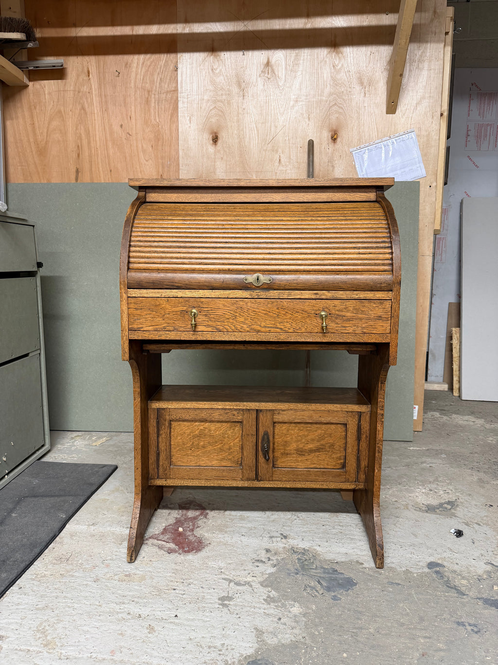Vintage Oak Roll-Top Writing Bureau Desk | Early 20th Century Tambour Desk