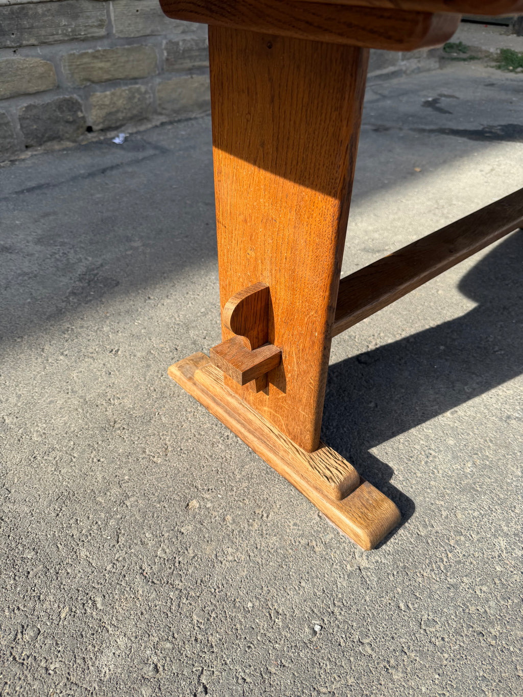 Vintage Solid Oak Surfboard Coffee Table | Monastery Trestle Base