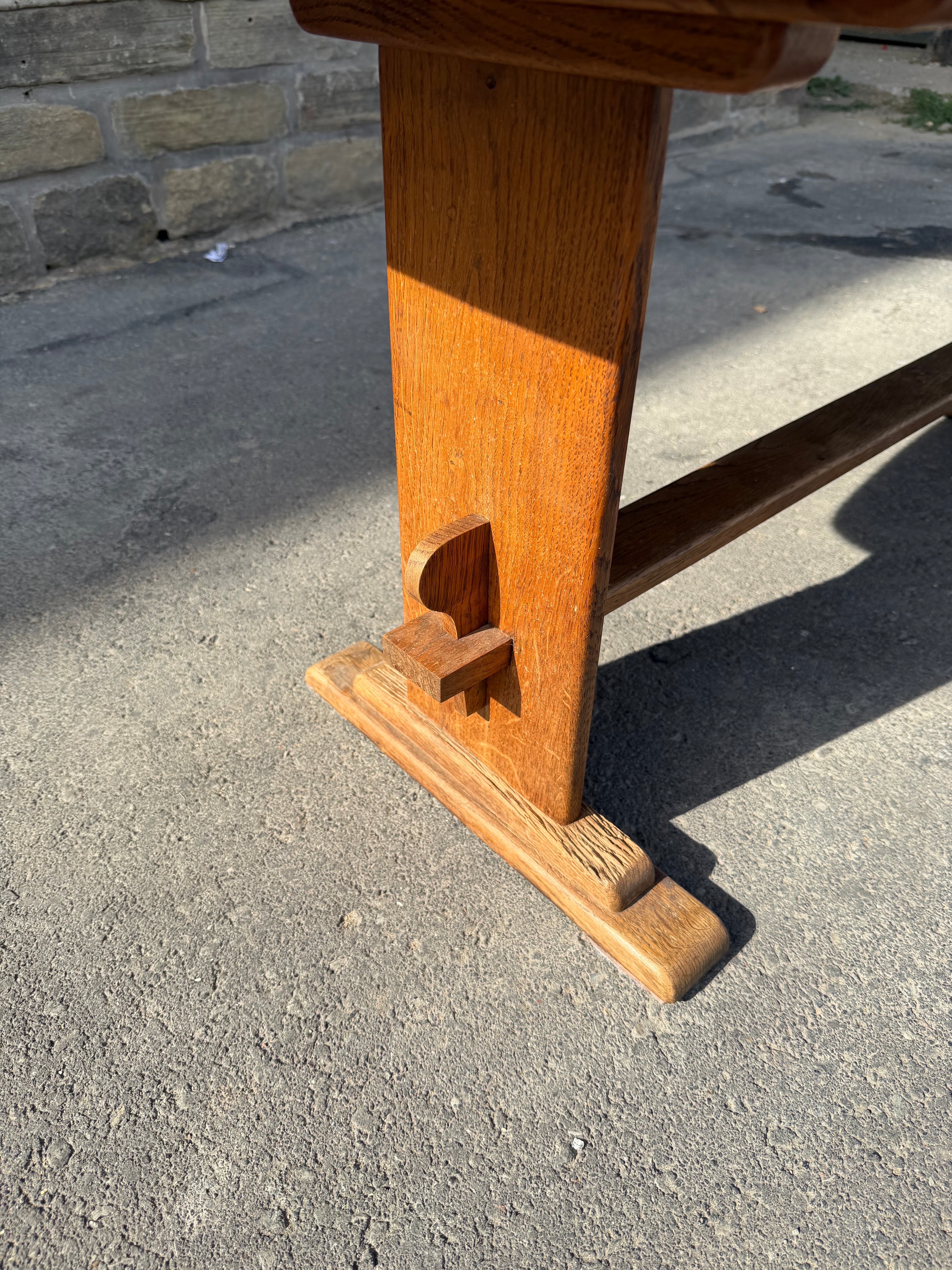 Vintage Solid Oak Surfboard Coffee Table | Monastery Trestle Base