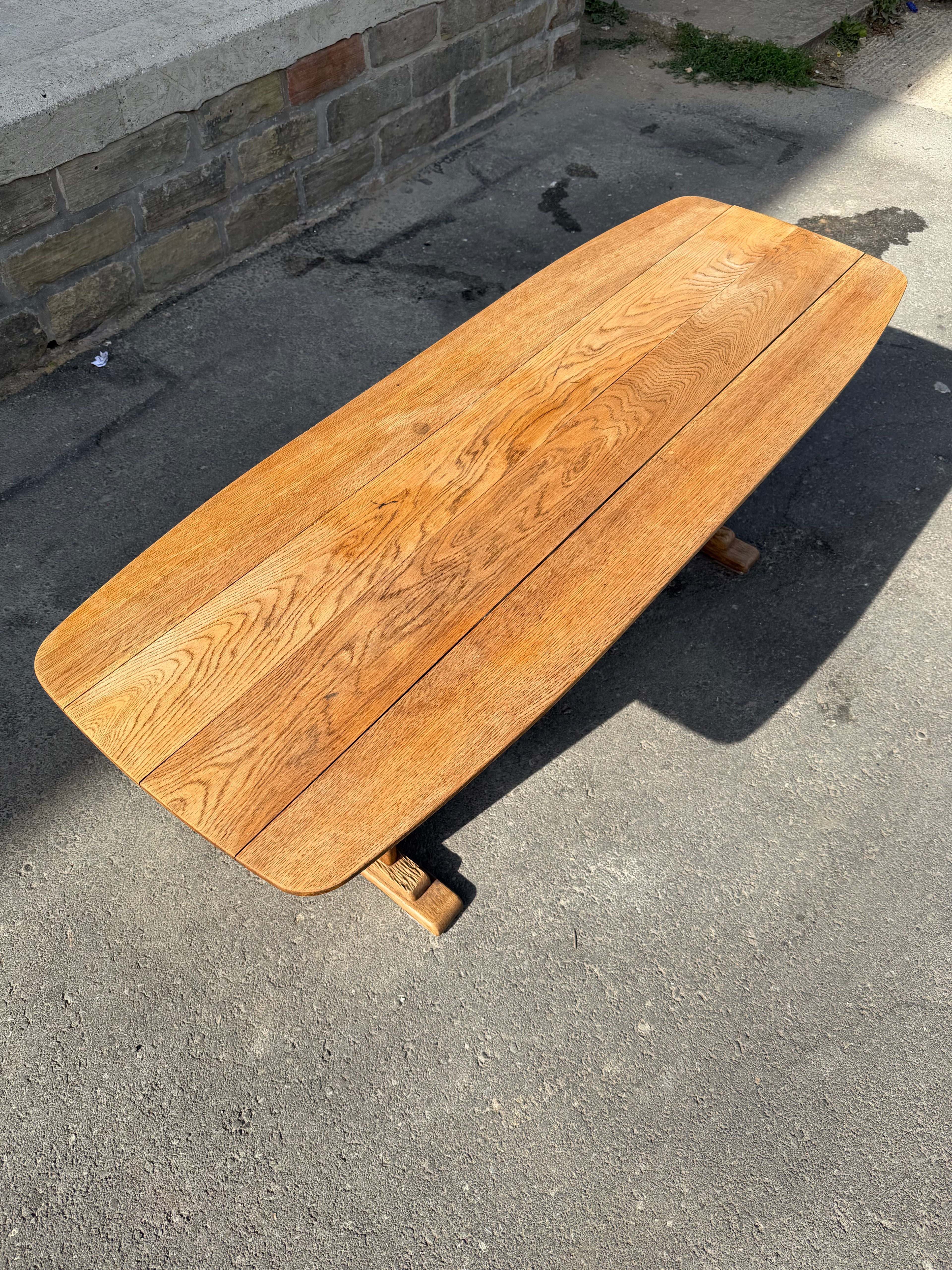 Vintage Solid Oak Surfboard Coffee Table | Monastery Trestle Base