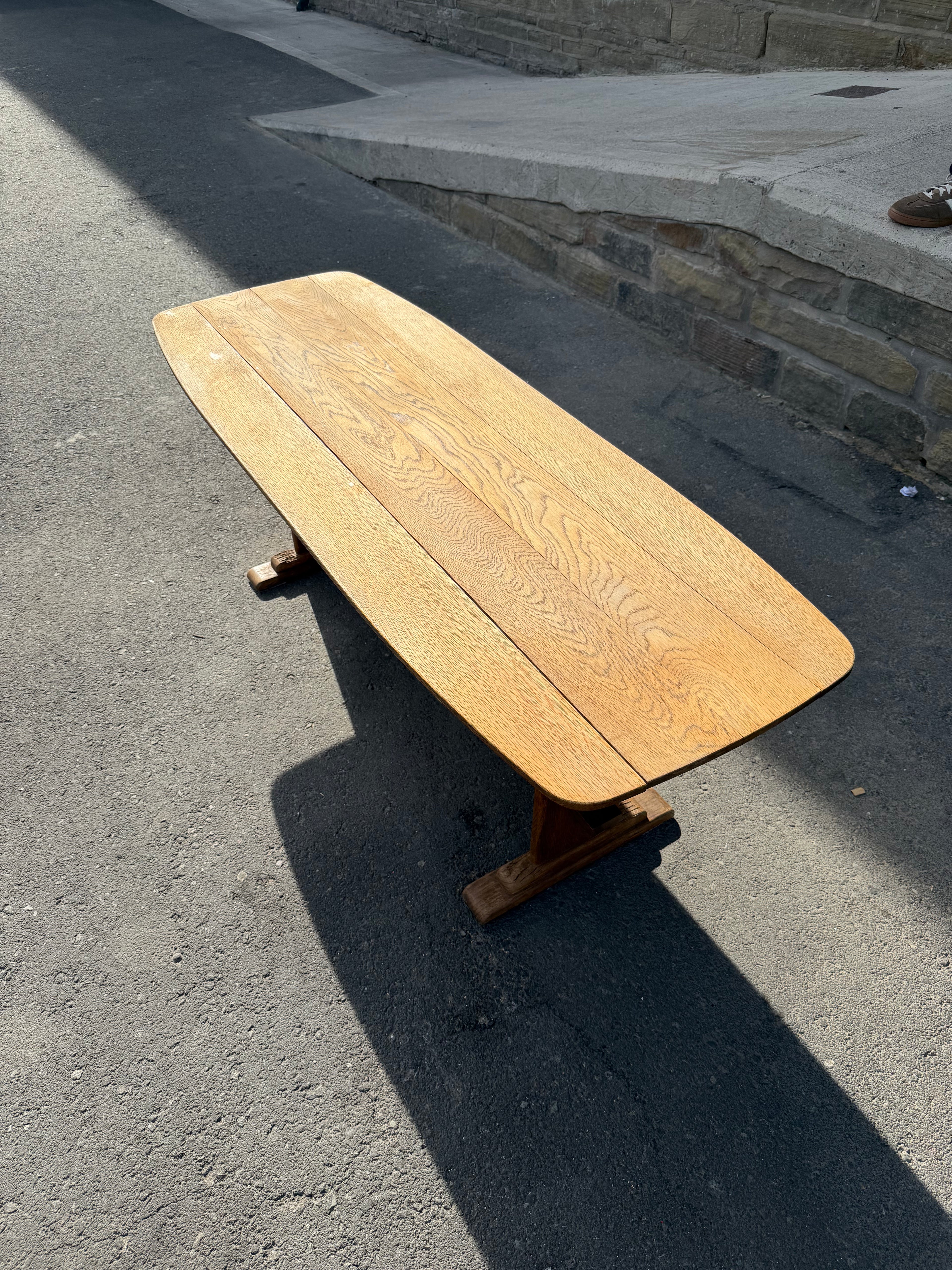 Vintage Solid Oak Surfboard Coffee Table | Monastery Trestle Base